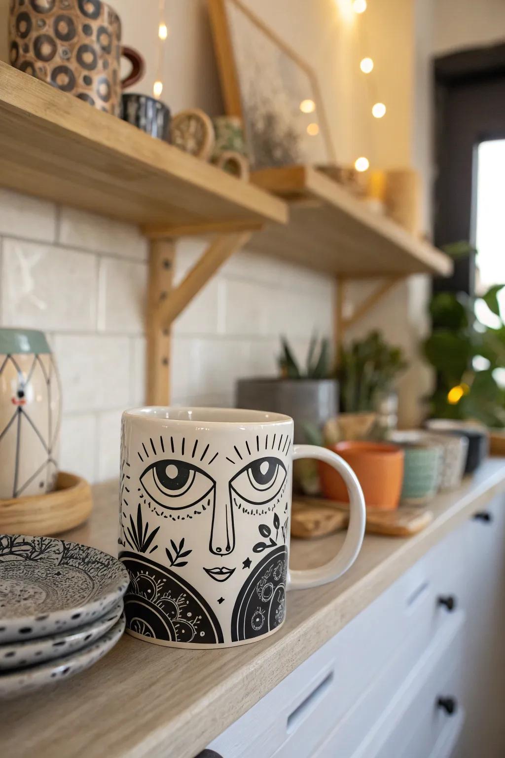 A surrealist facial mug that's a conversation piece and a work of art.