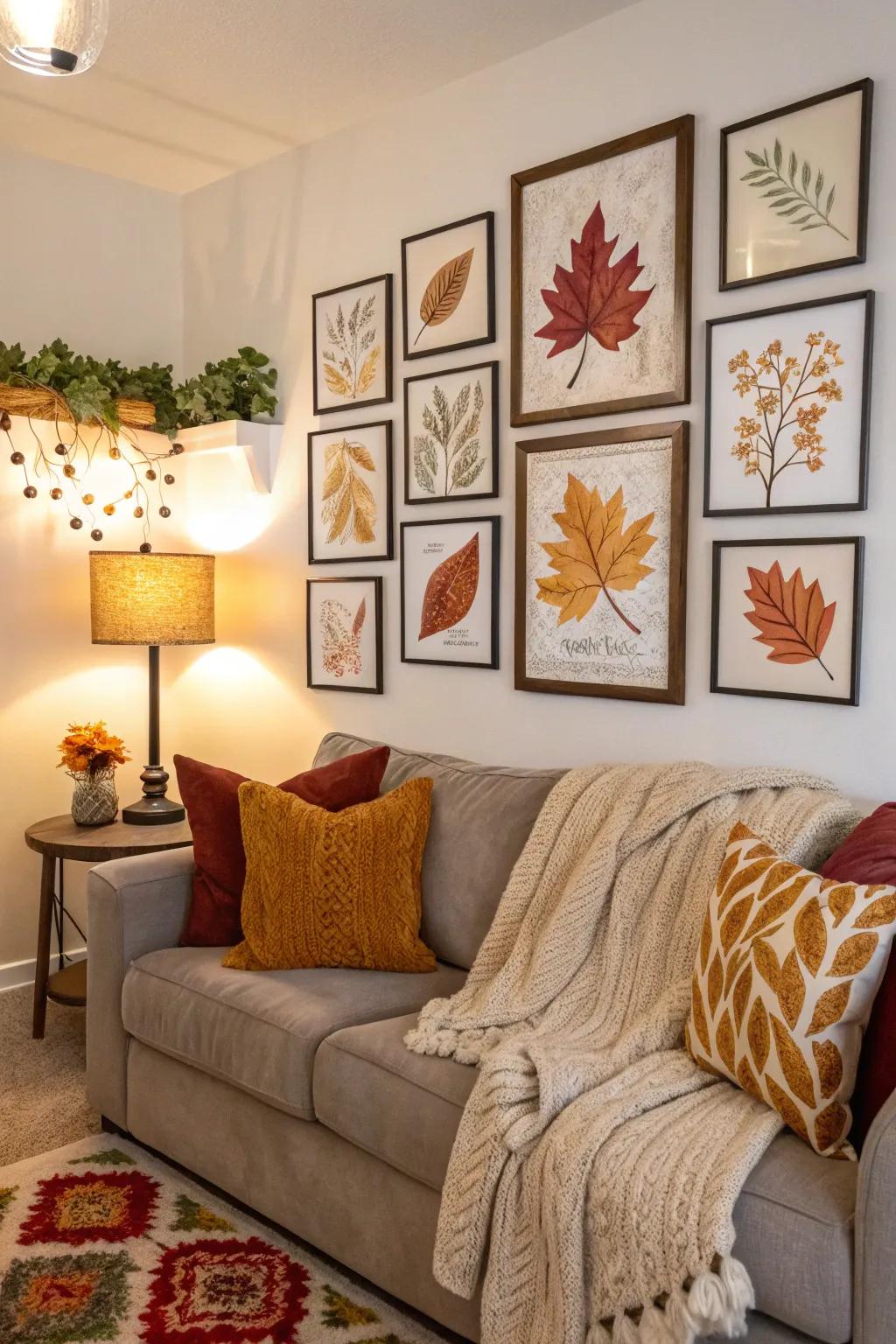 Art displays introduce seasonal colors and themes to fall decor.