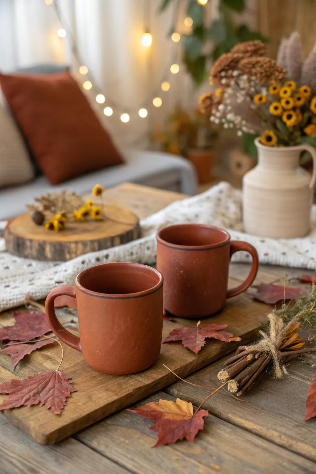 Textured clay mugs with earthy appeal.
