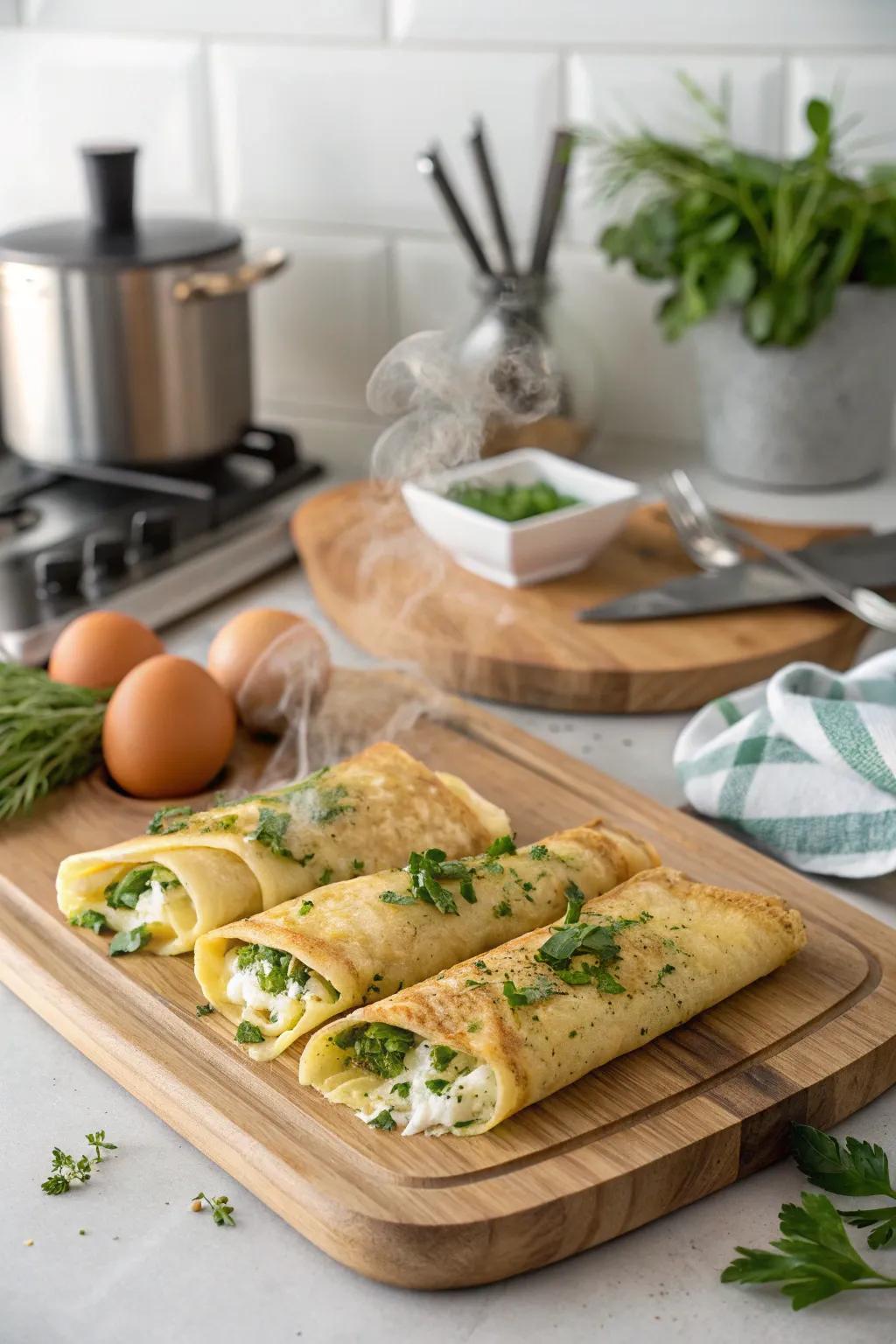 Savory egg pancakes are a tasty addition to any brunch.