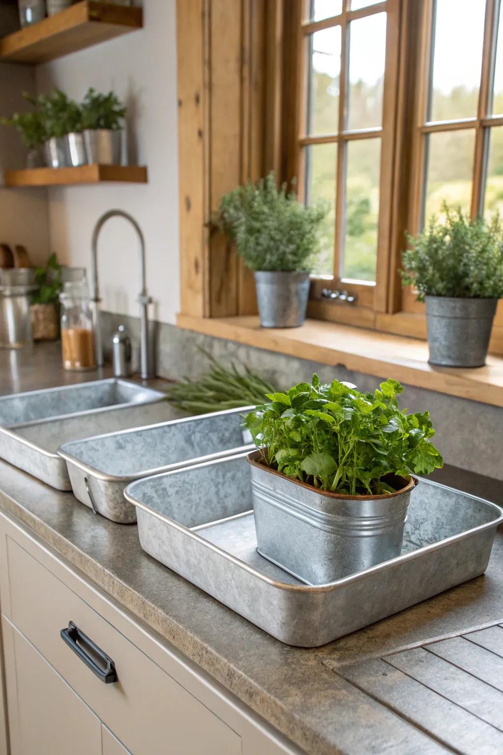 Galvanized metal pieces infusing an industrial sensation.