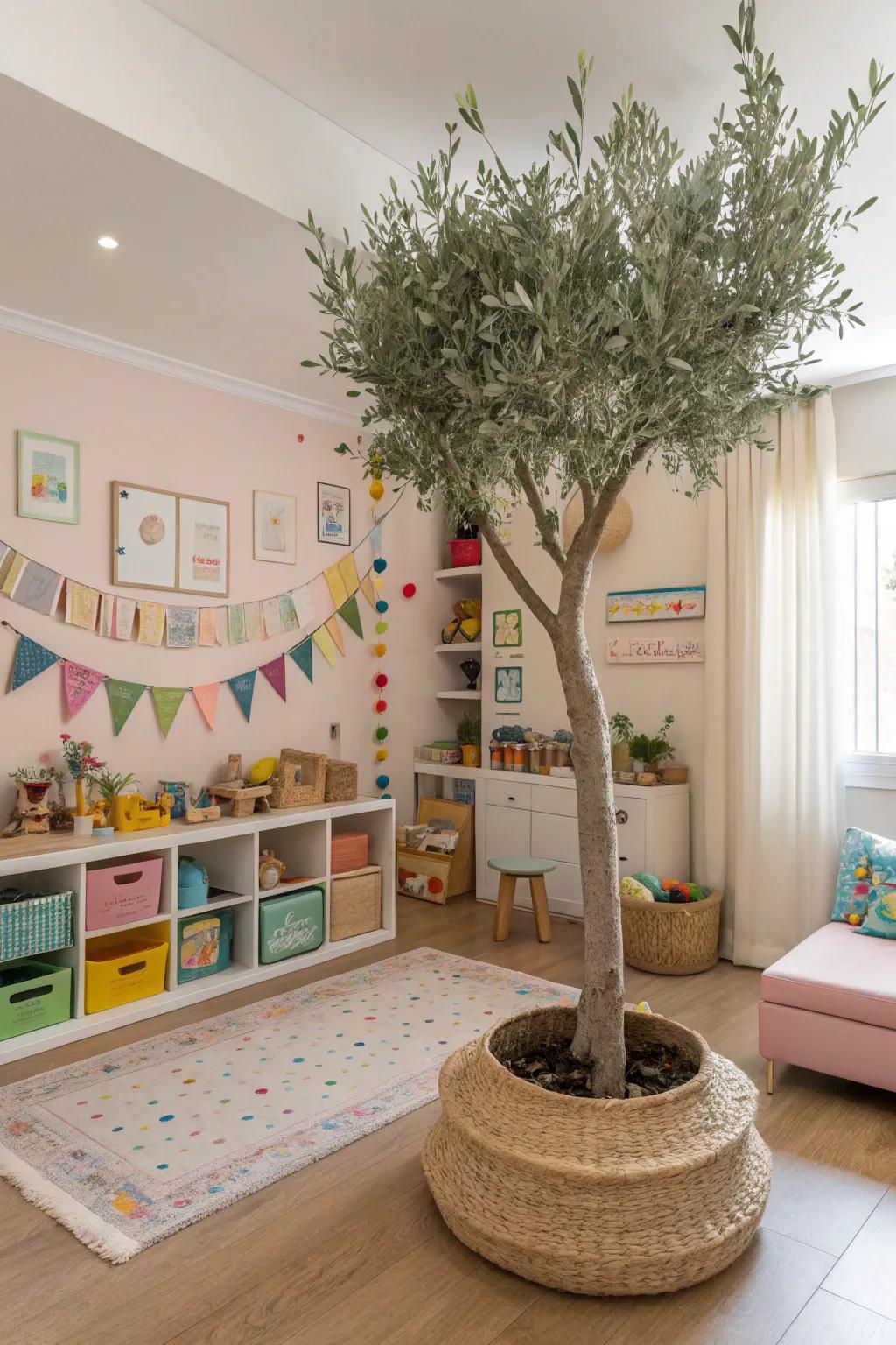 Introduce a playful element to a child's room with a synthetic Italian plant.