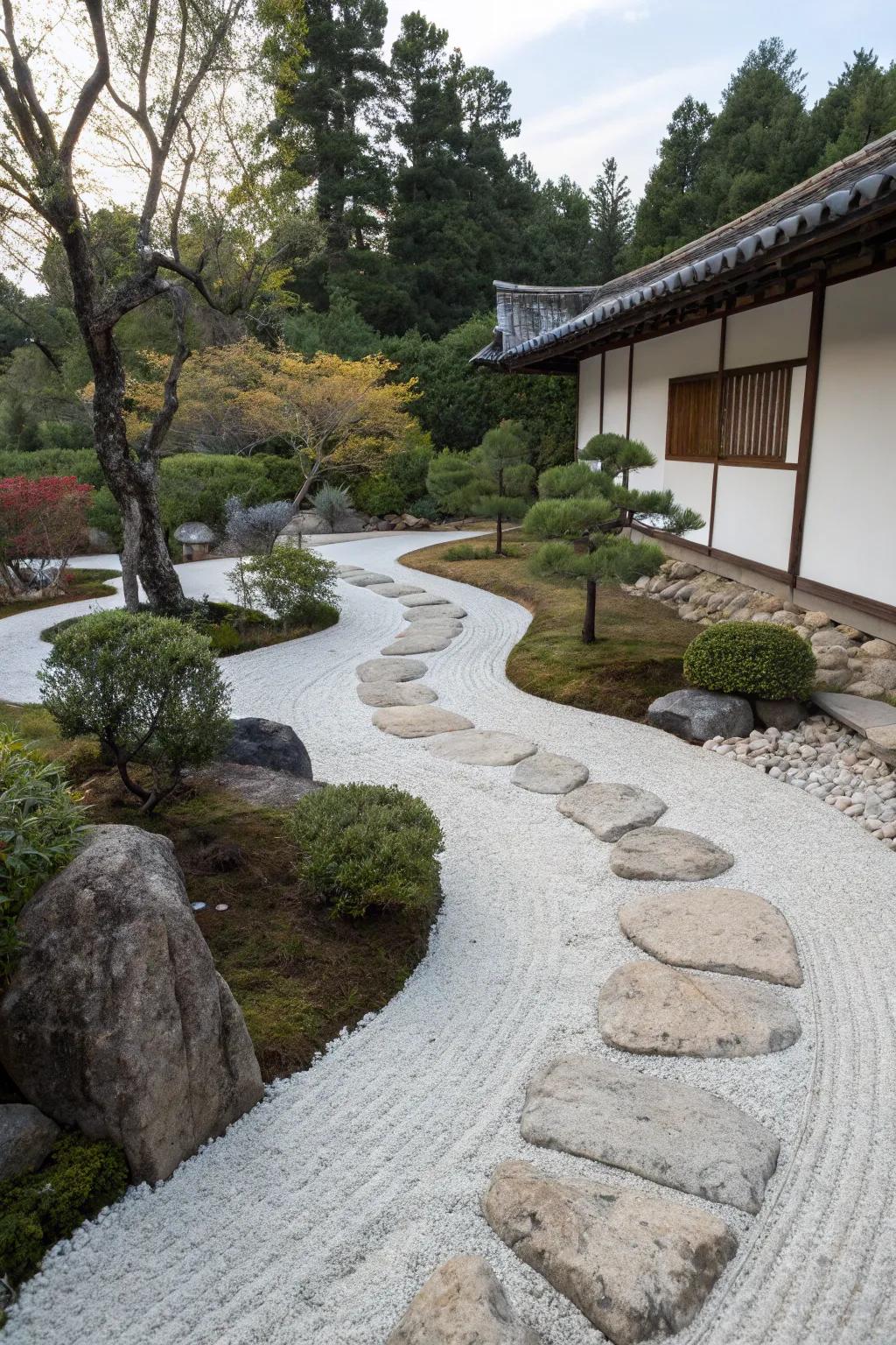 A tranquil stone path themed after the simplicity of Zen gardens.