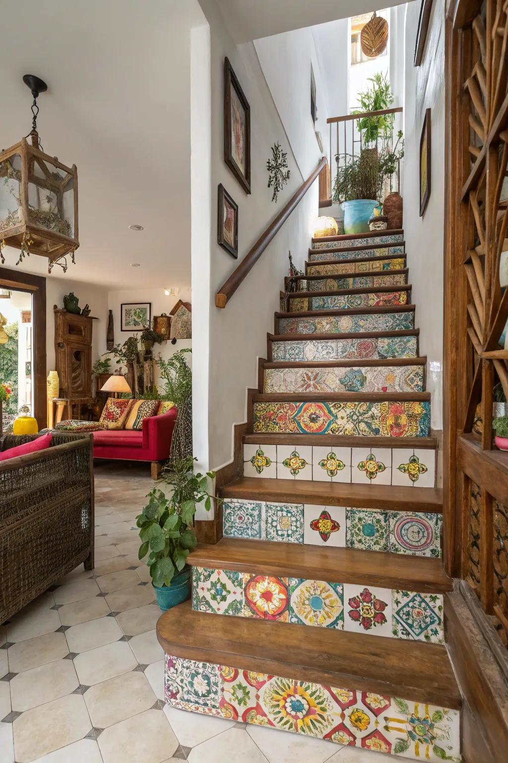 Tiled staircase uprights transform your staircase into a vibrant work of art.