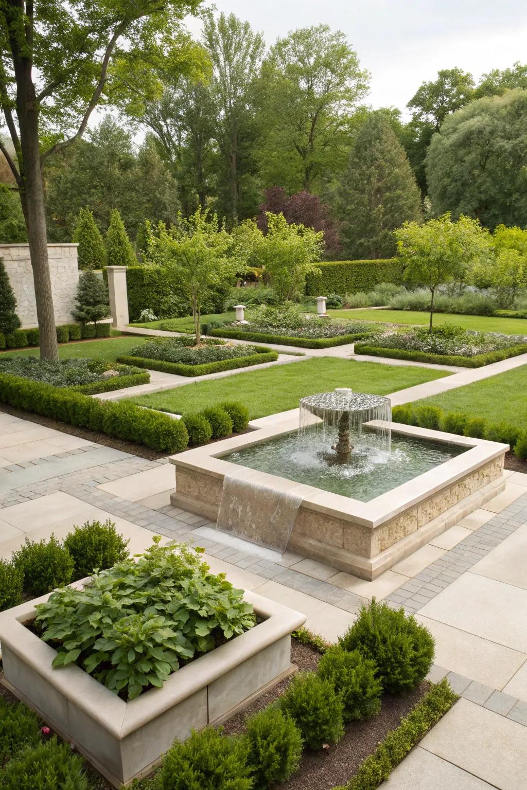 Modernize your garden with a geometric fountain design.