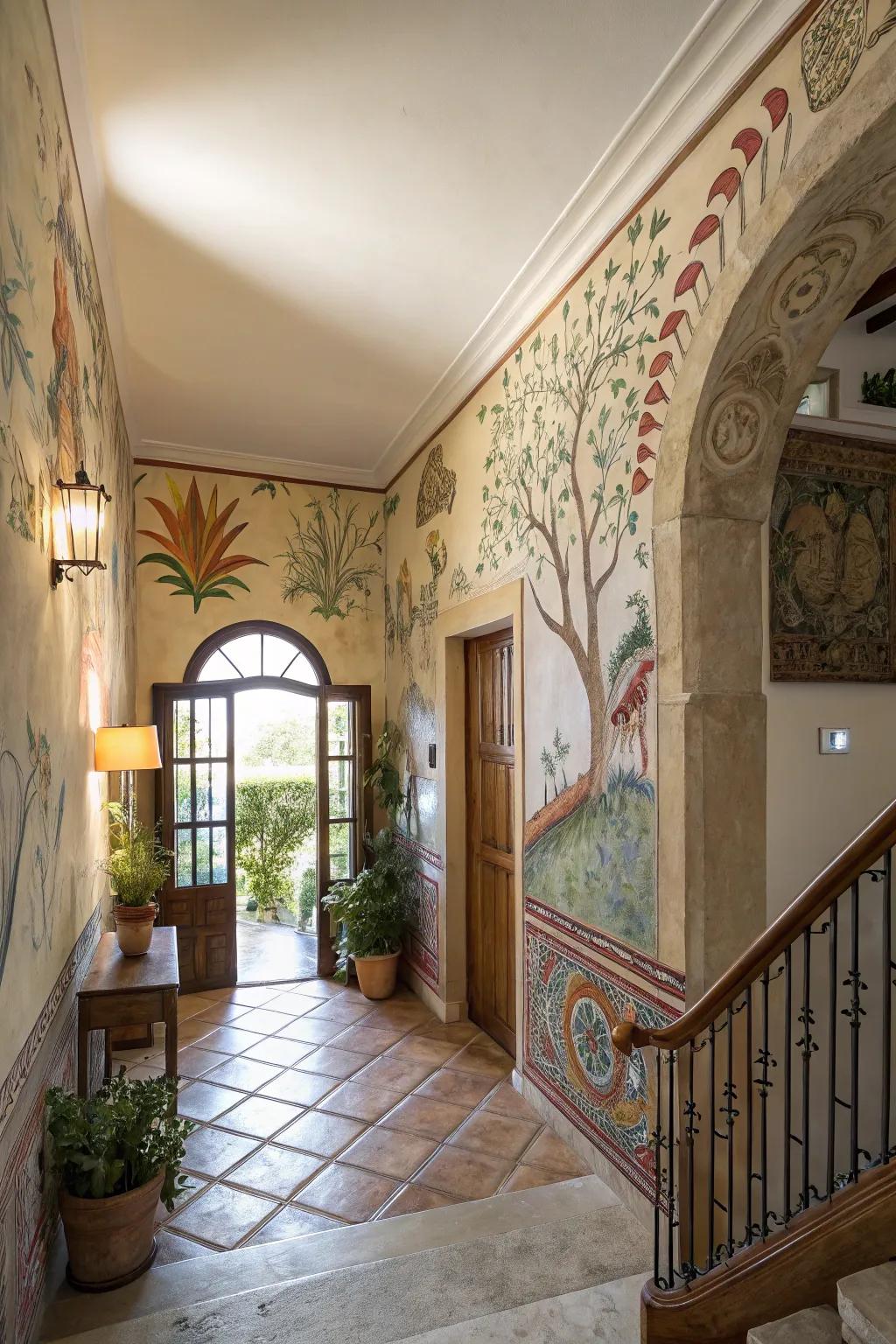 A mural can transform an entrance into an artistic masterpiece.