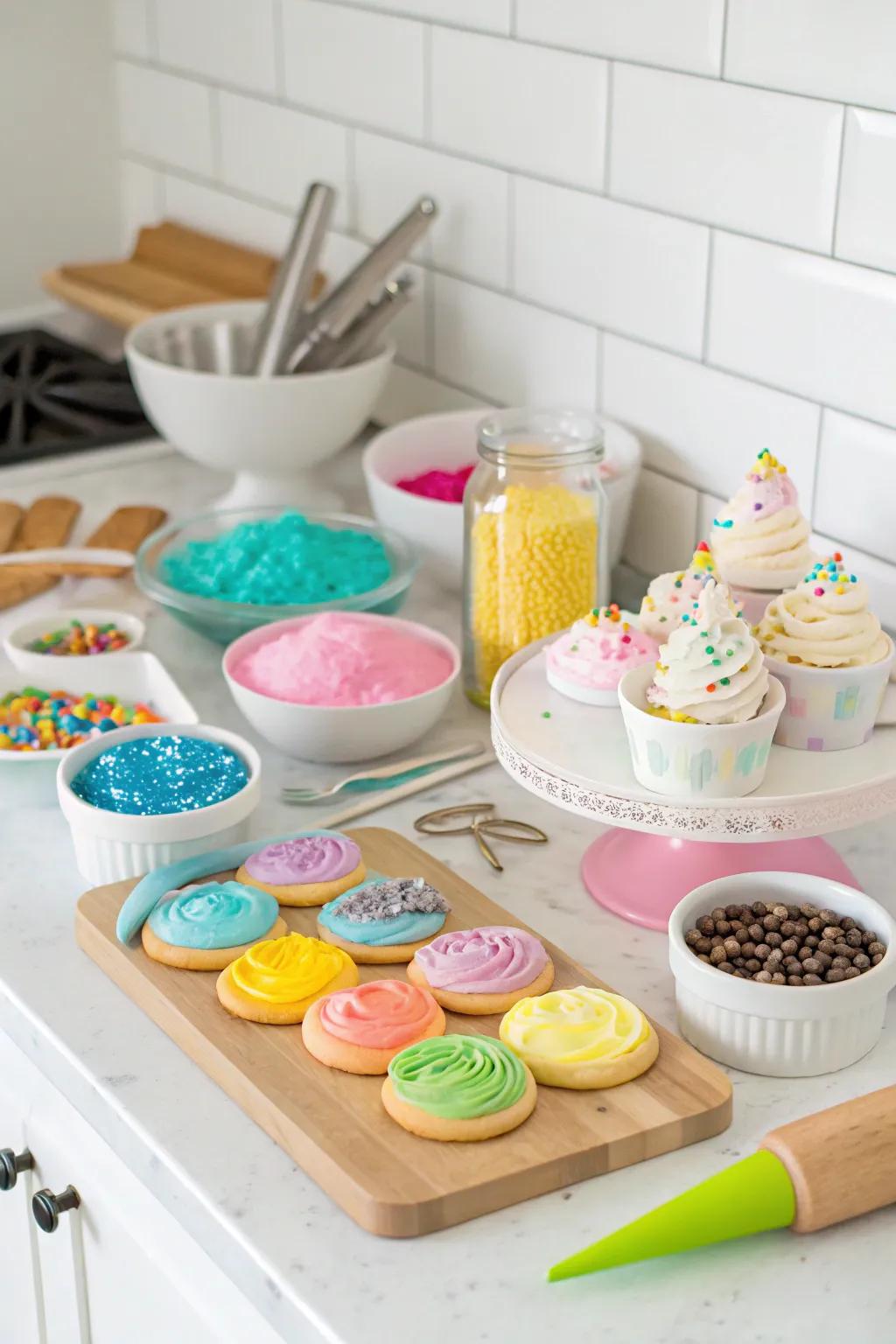 A cookie ornamentation station encourages creativity at Friendsgiving.