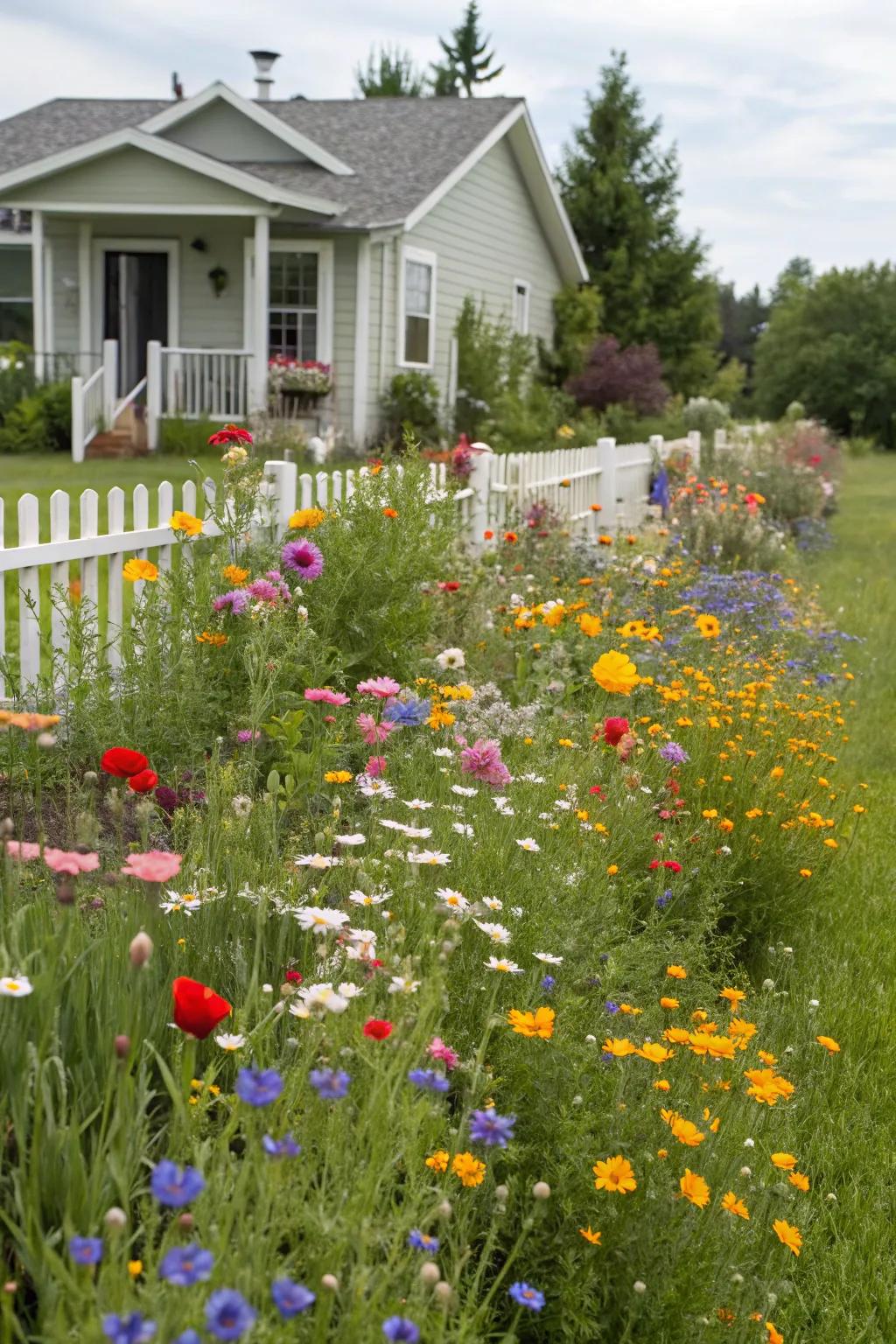 A vibrant wildflower meadow incorporating whimsy.