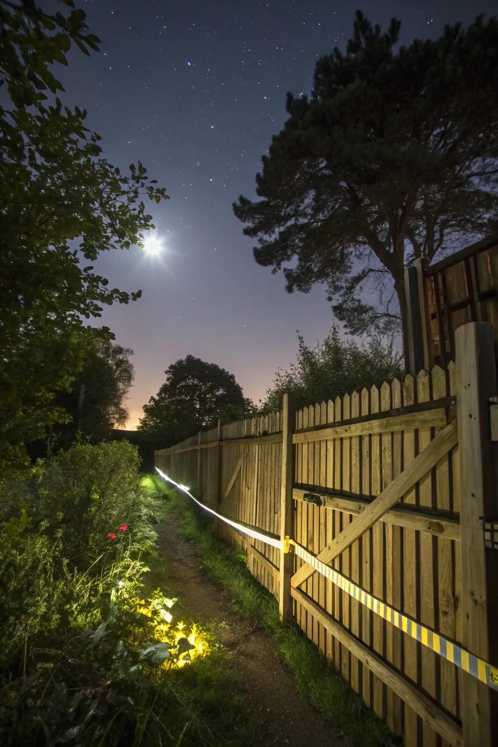 Reflective strips on the barrier effectively deters nocturnal garden intruders.