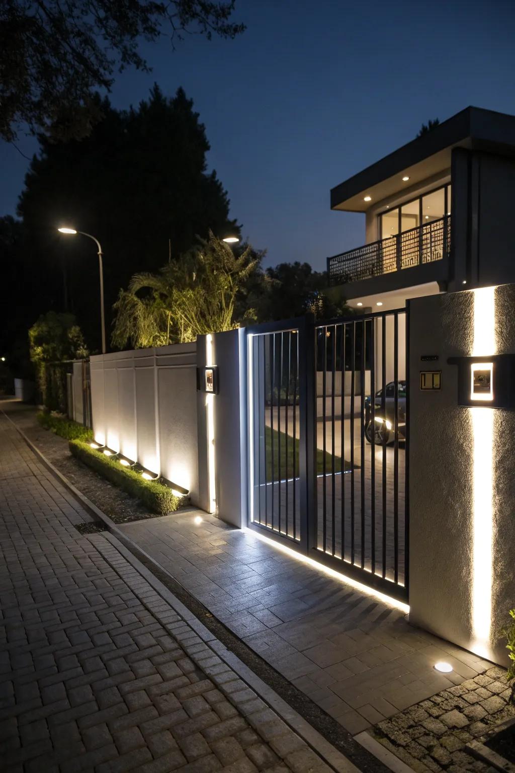 Integrated illumination transforms your gate into a nighttime feature.