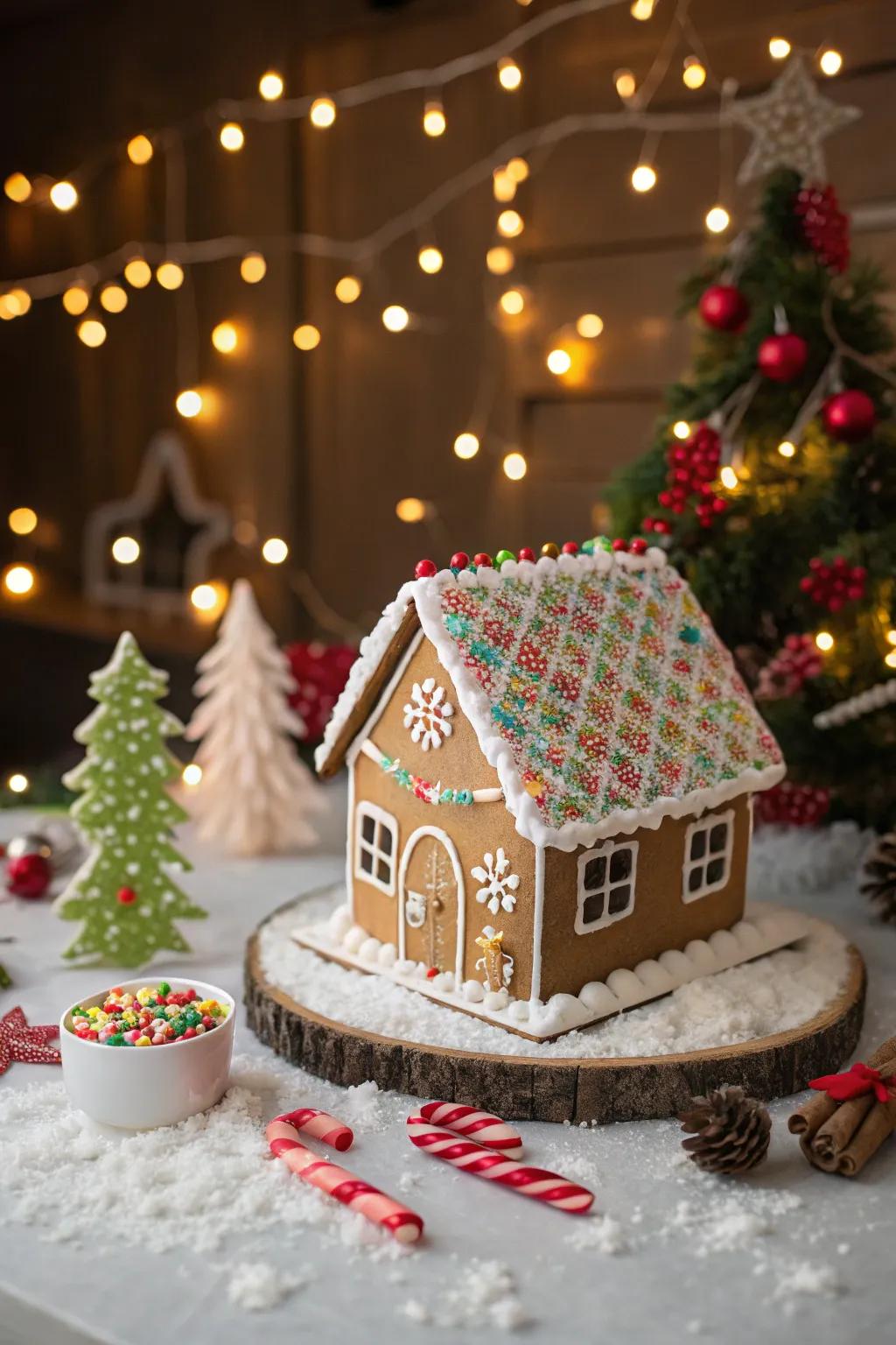 Topping shingles convey delight and hue to gingerbread edifice roofings.