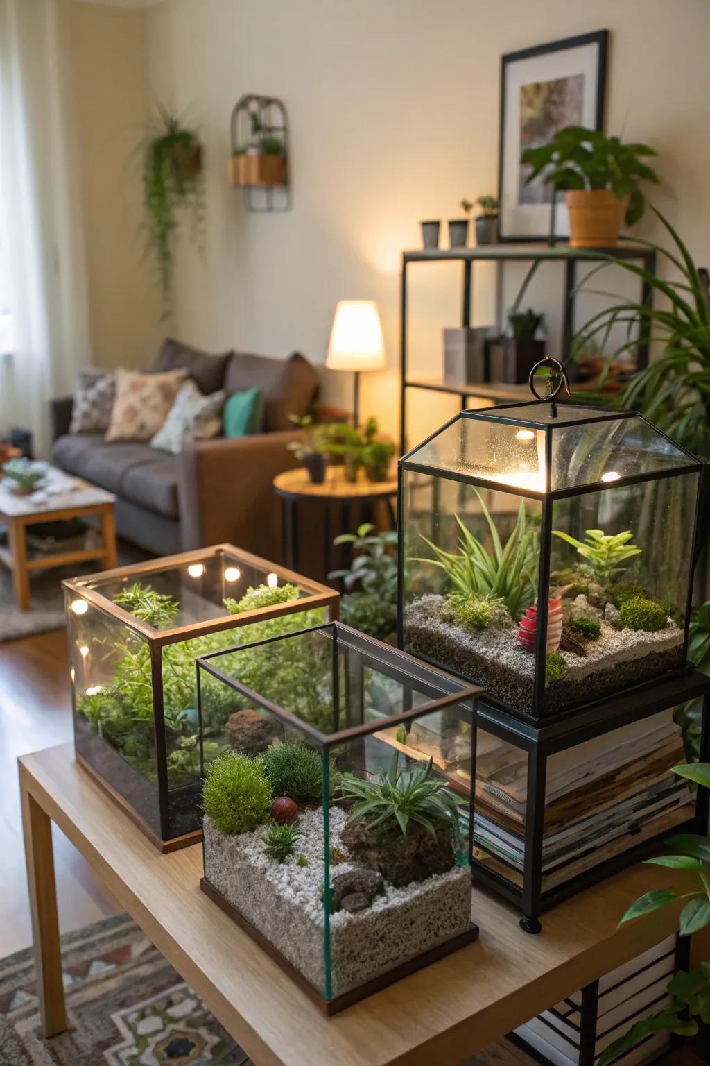 Transparent cubes transmuted into exquisite terrariums.