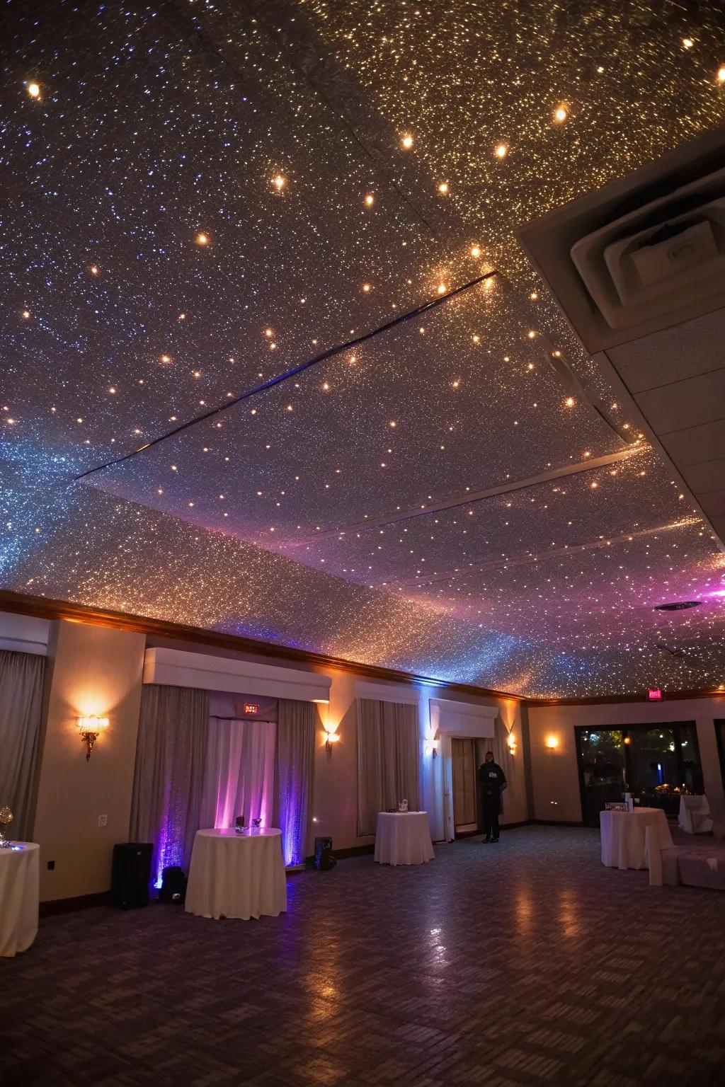 A shimmered ceiling creates a unique astonishment.
