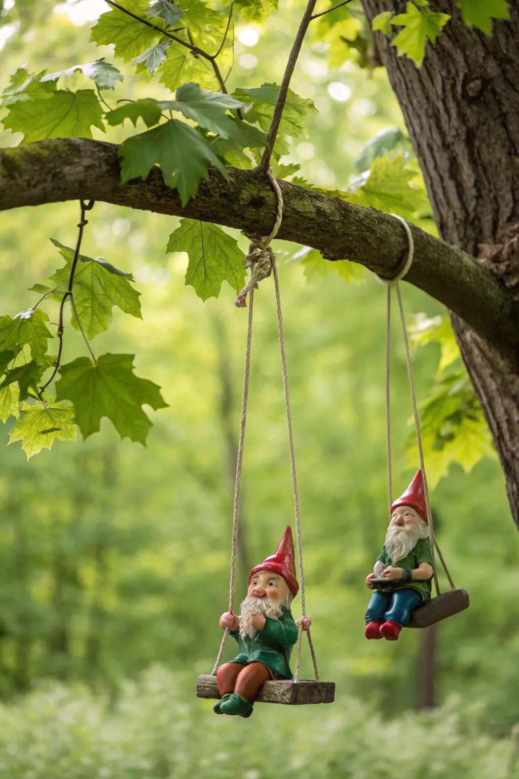 A playful gnome soaring set introducing movement into the garden.