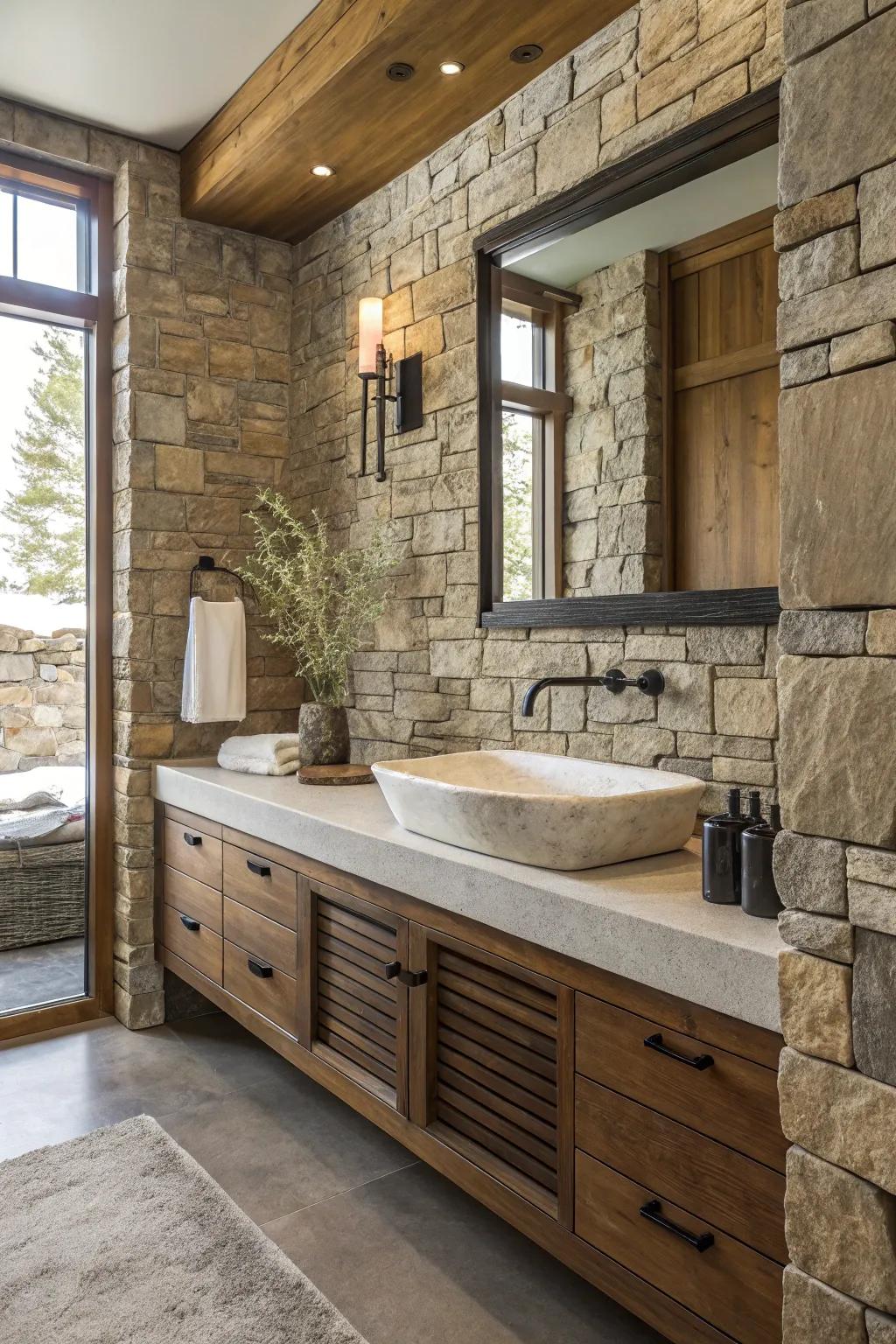 Layered textures add substance and richness to the gothic bathroom.