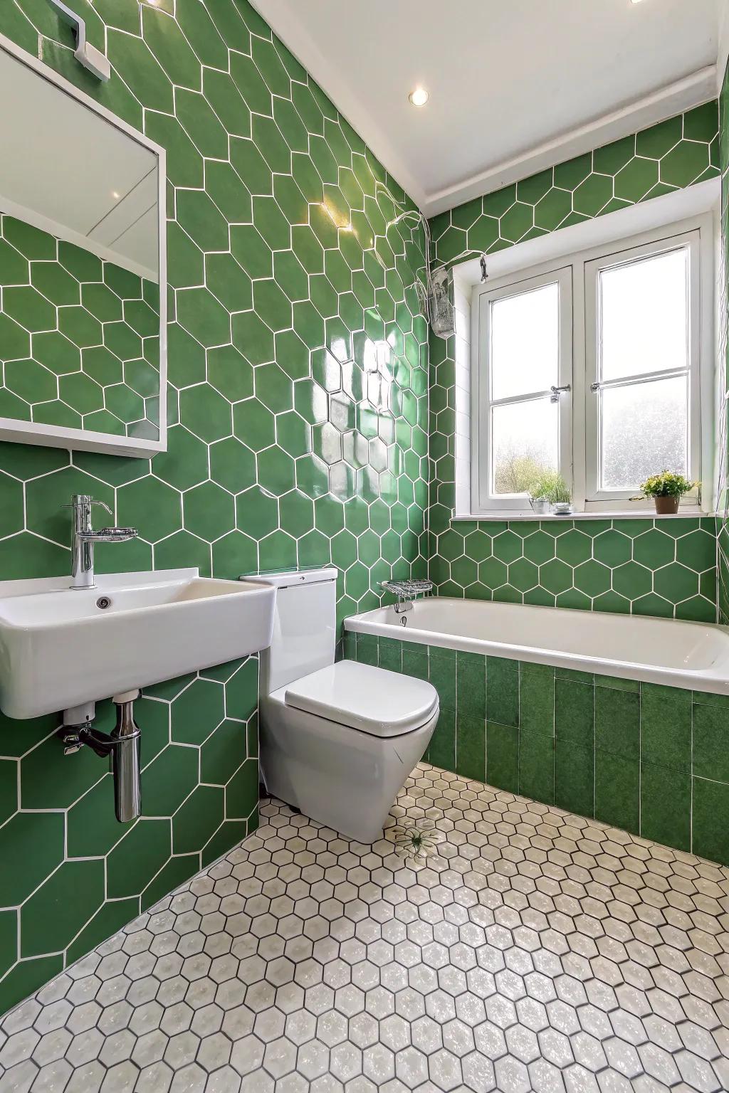 The hexagonal tiles provide a contemporary geometric touch.