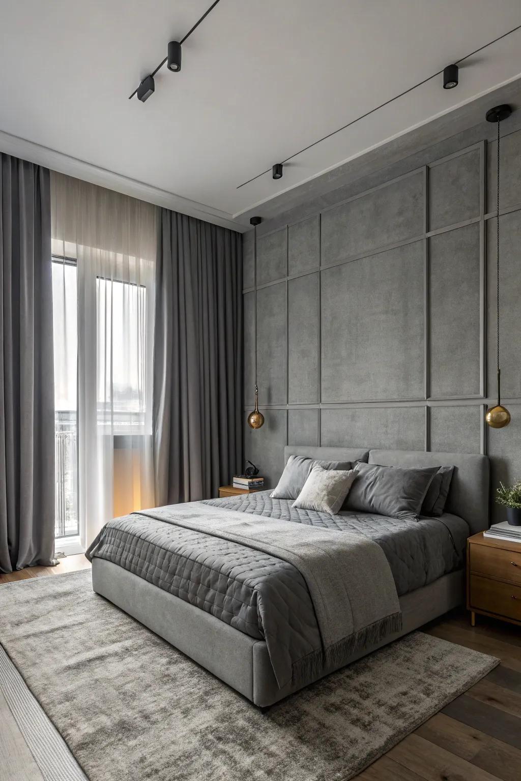 A monochromatic grey scheme creates a sophisticated aesthetic.