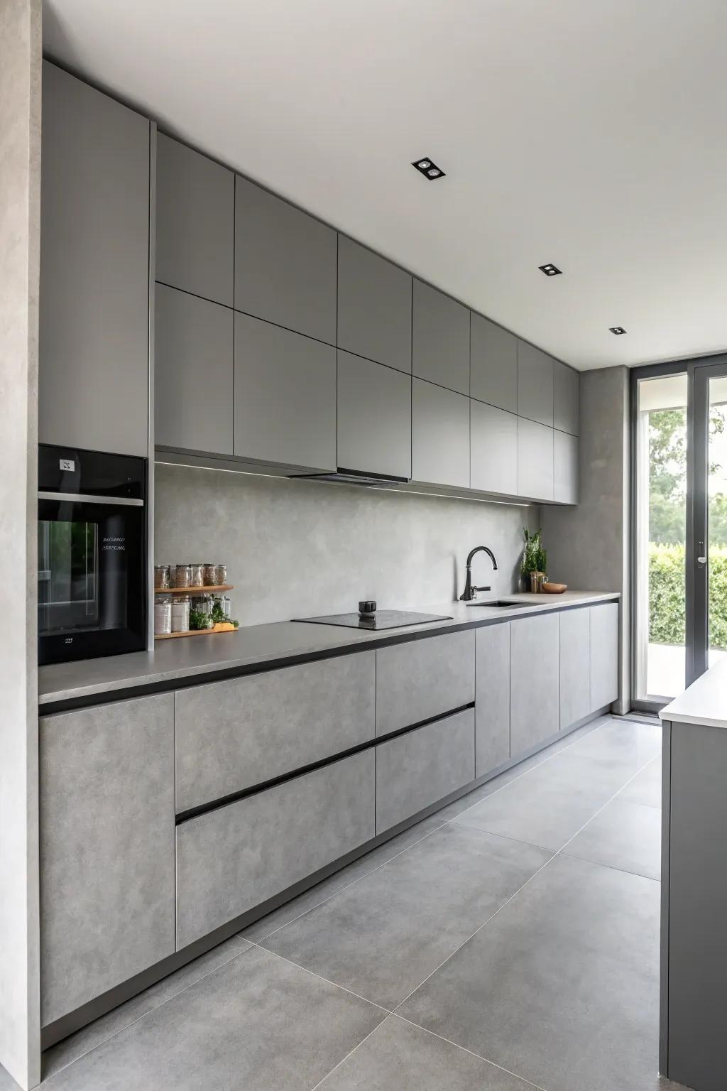 A minimalist cooking area featuring a soothing monochromatic palette.