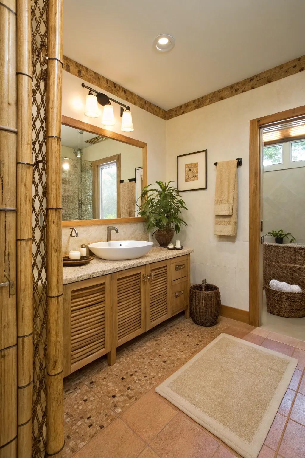 Natural materials add warmth and sustainability to this bathroom.