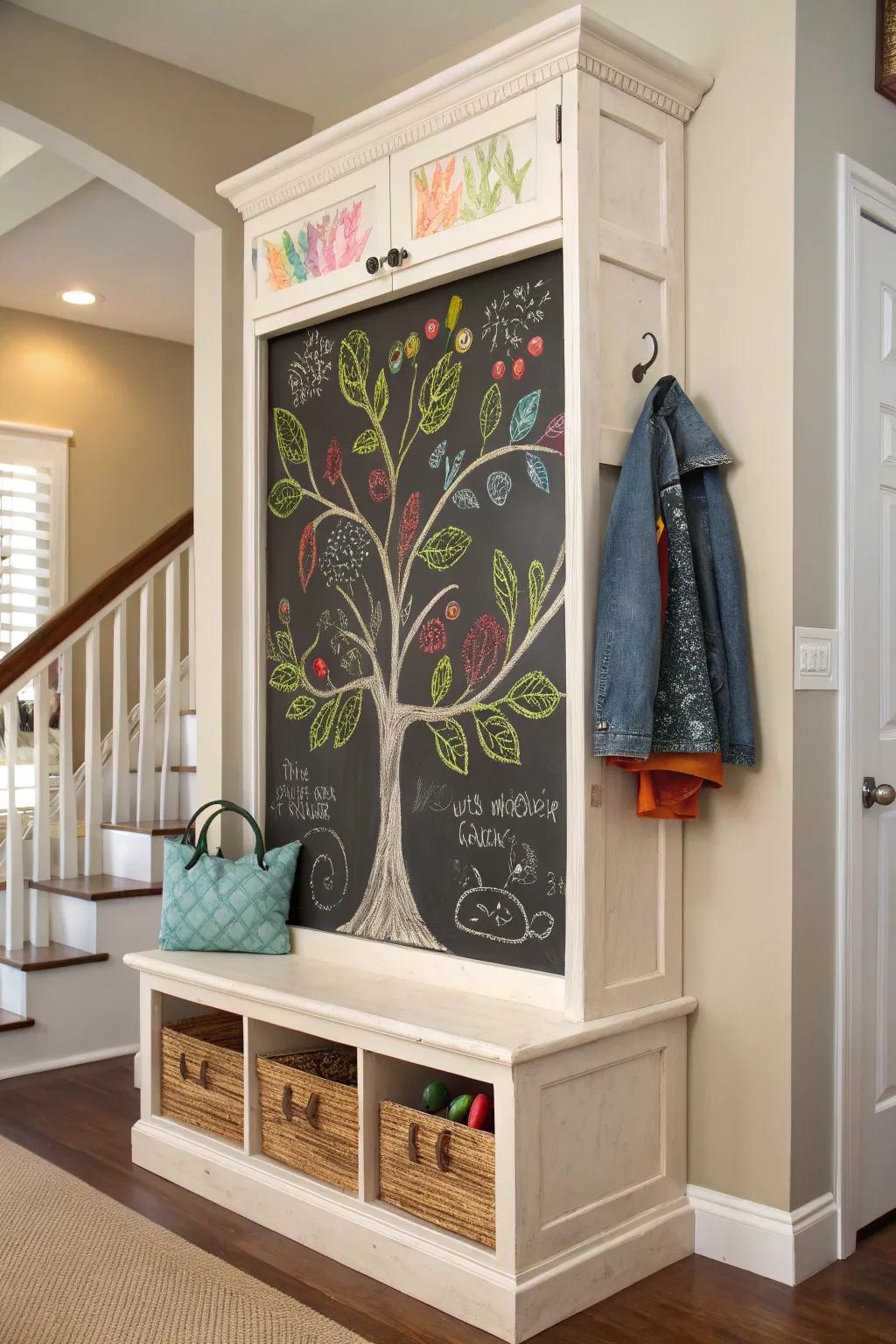Incorporate fun by using a chalkboard hall tree.