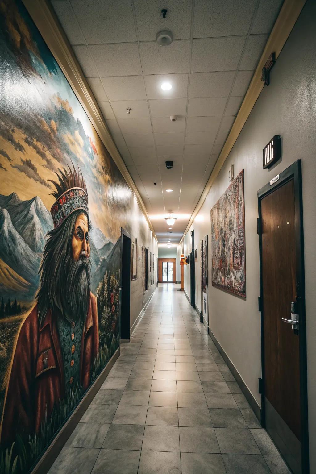 Murals can transform corridors into immersive art experiences.