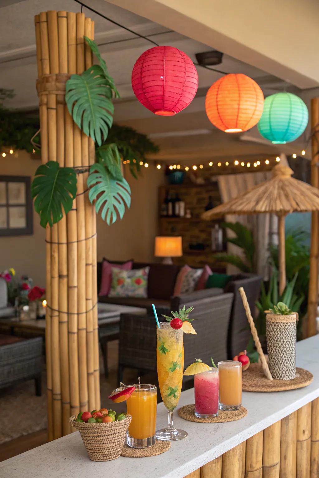 A tiki bar arrangement adds a playful and social element to your decor.
