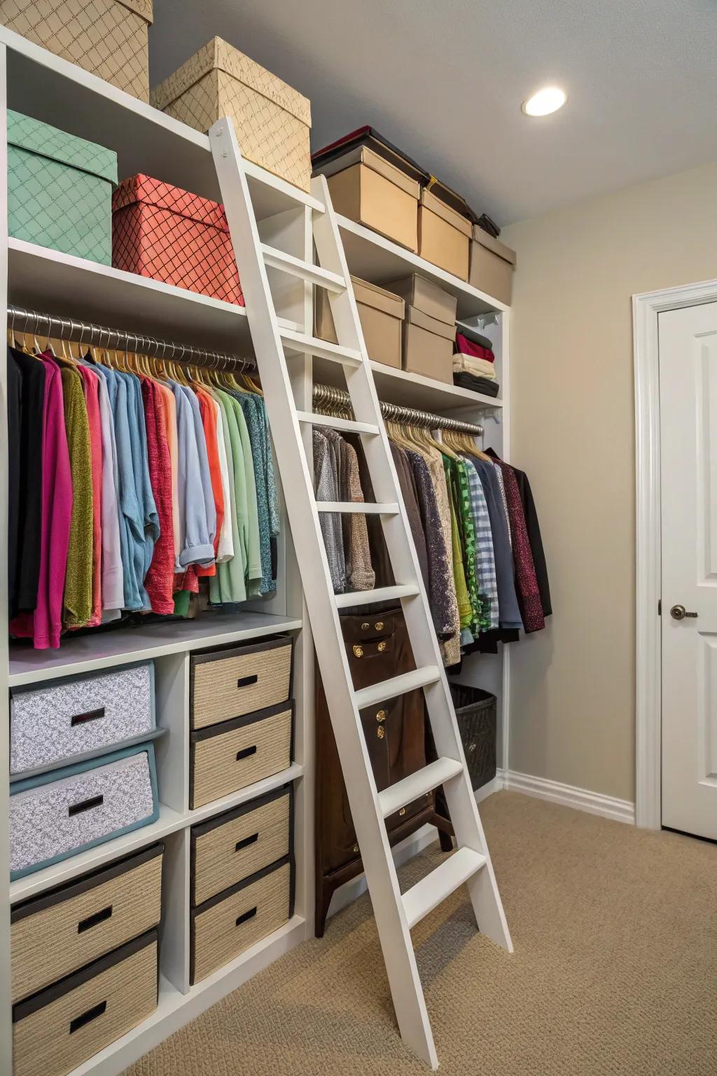 A rolling ladder adds style and function to your closet.