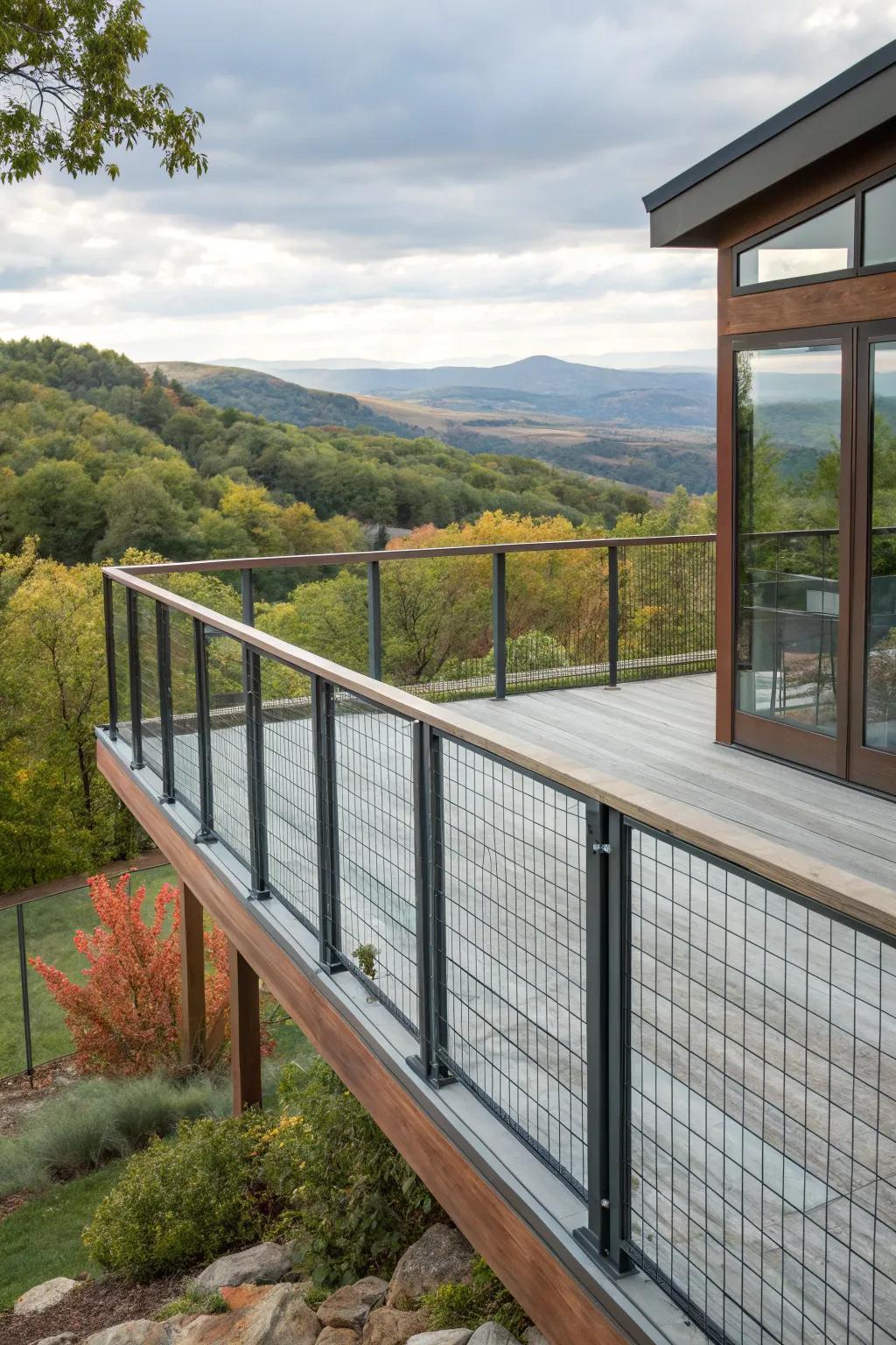 Glass and hog wire create a sophisticated and unobstructed view.