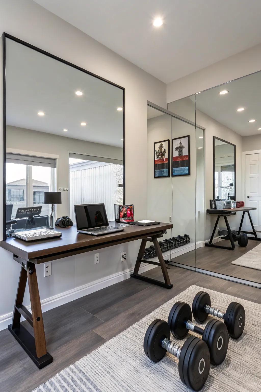 Mirrors improve space awareness and workout efficiency in your multi-use room.