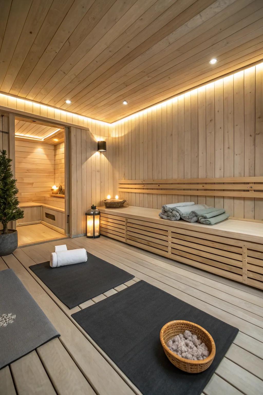 A multi-functional sauna space that caters to both relaxation and mindfulness.