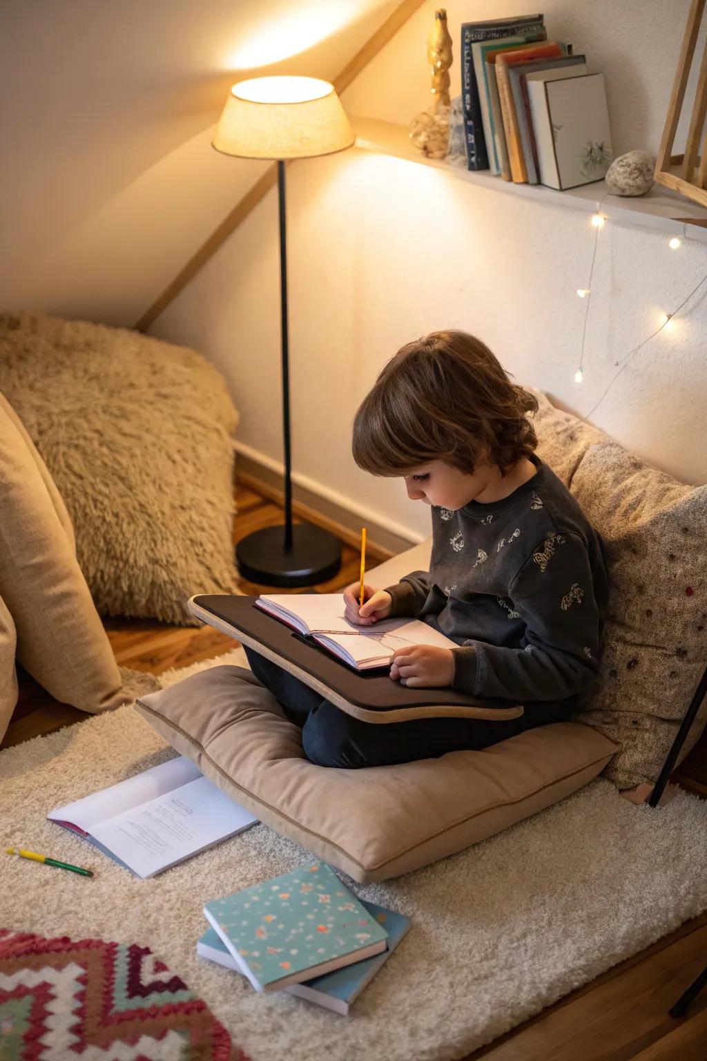 Mobile lap desks provide flexibility for learning anywhere within the house.