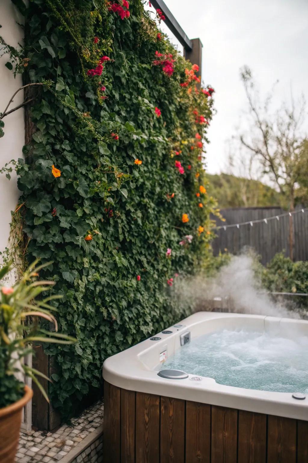 A botanical wall of creepers provides lush and fragrant privacy.