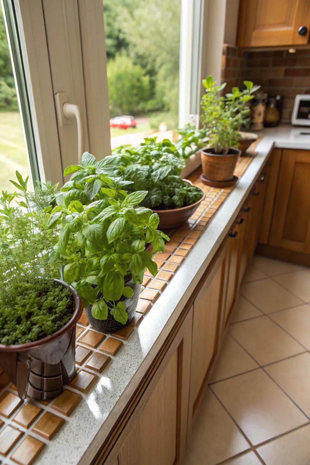 Fragrant herbs in the kitchen offer beauty and fresh flavors.