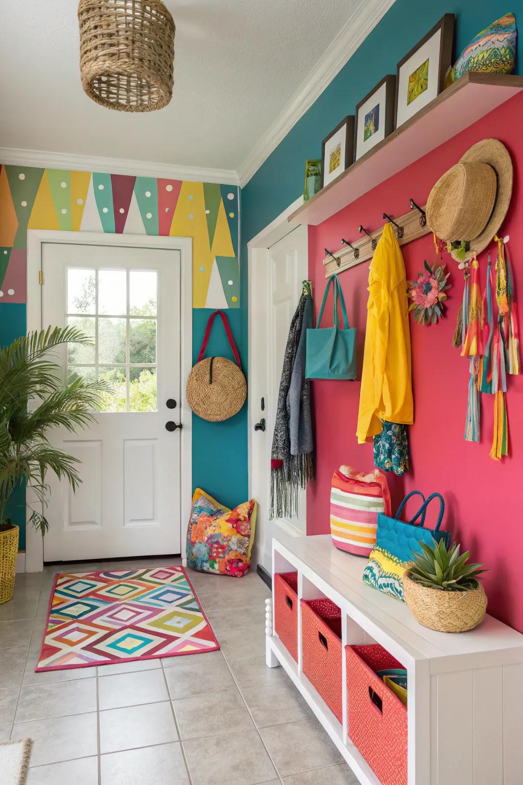 A pop of color adds energy and life to the entryway.