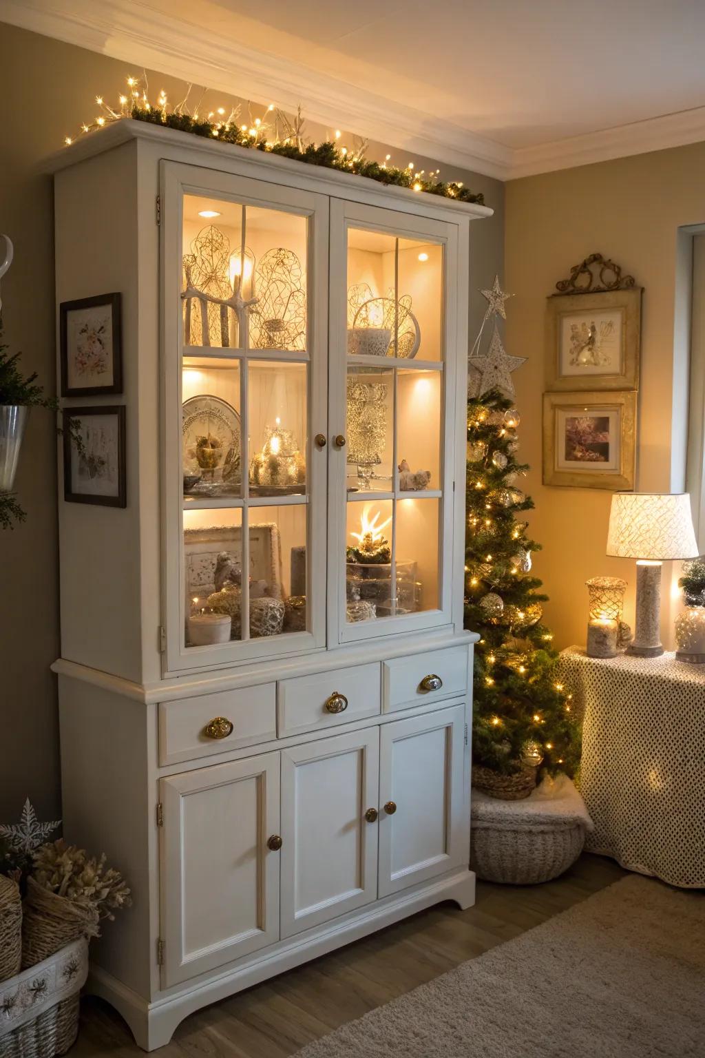 Integrated lights emphasize the appeal of this hutch.