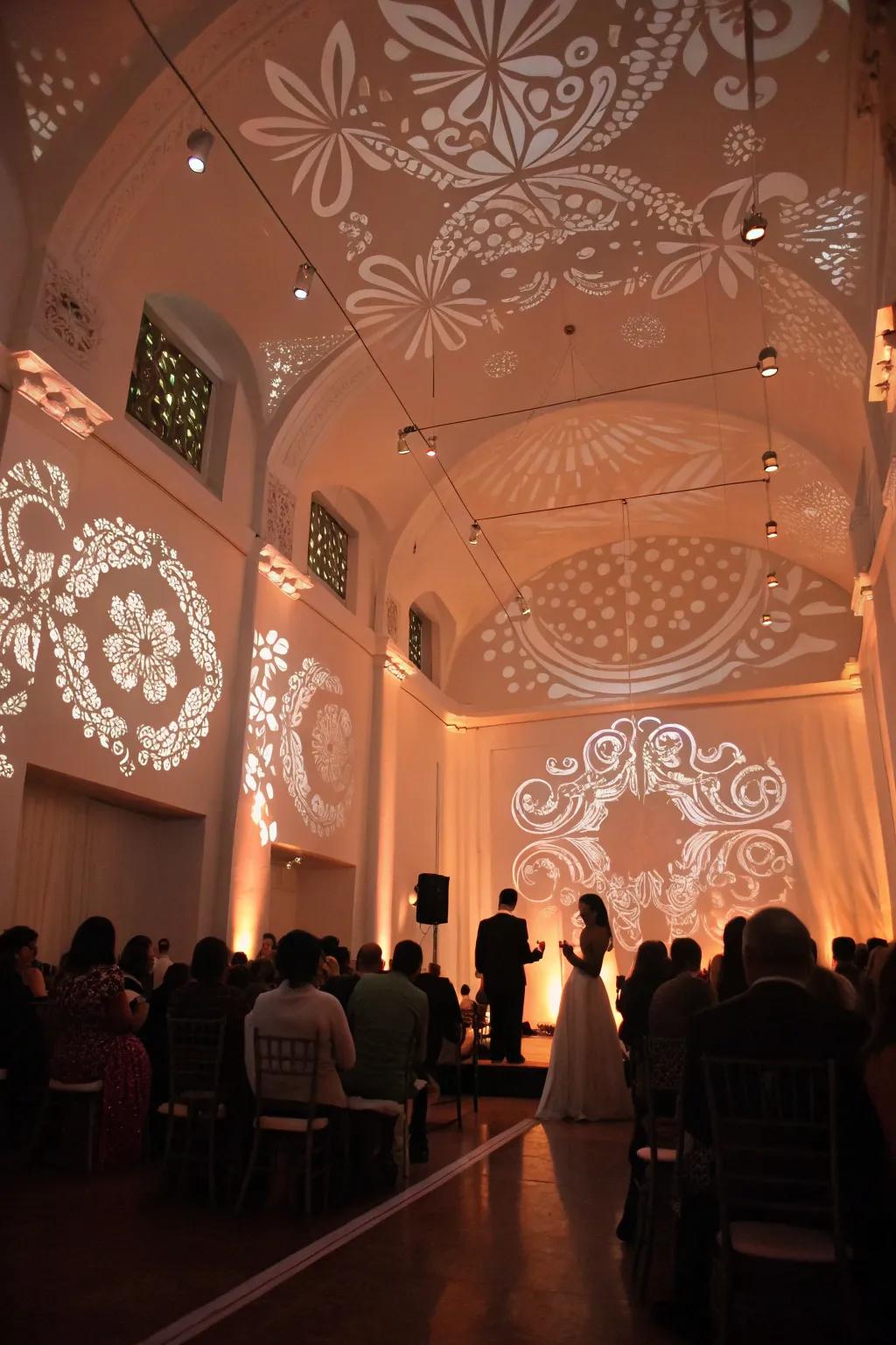 Picture projections personalizing the wedding space with style.