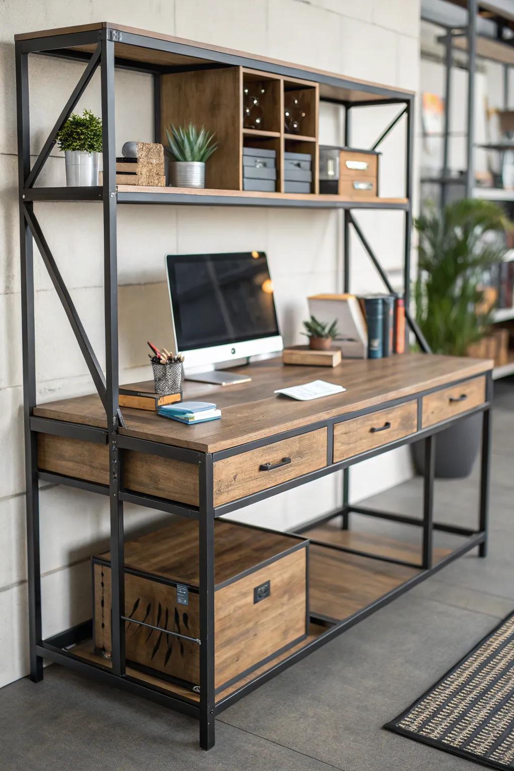 An adaptable desk maximizes utility in the industrial space.