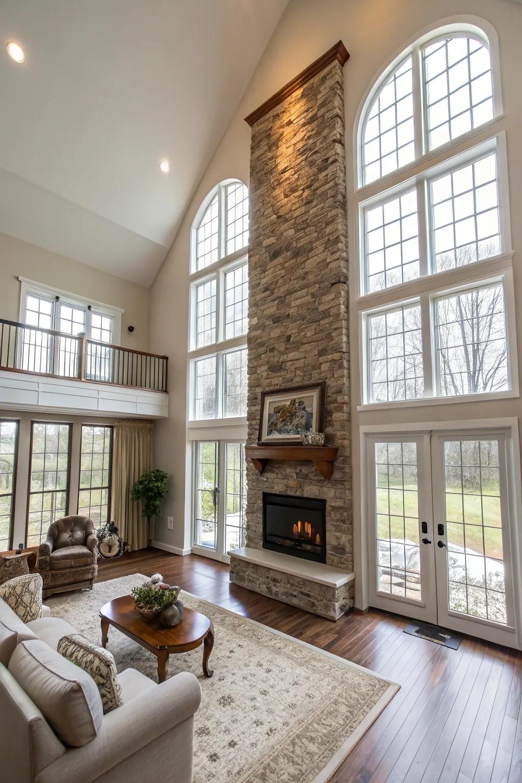 Emphasize the magnificence of double-height chambers through upright design components.