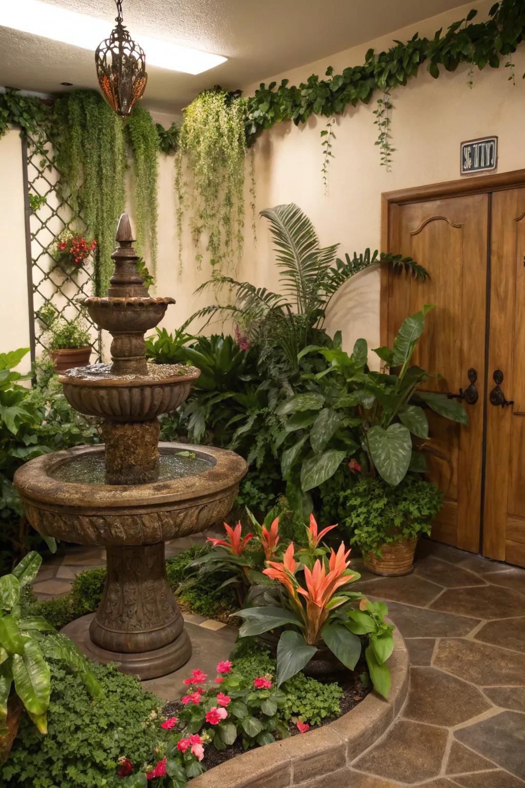 Water features add a calming and natural soundscape to your jungle space.