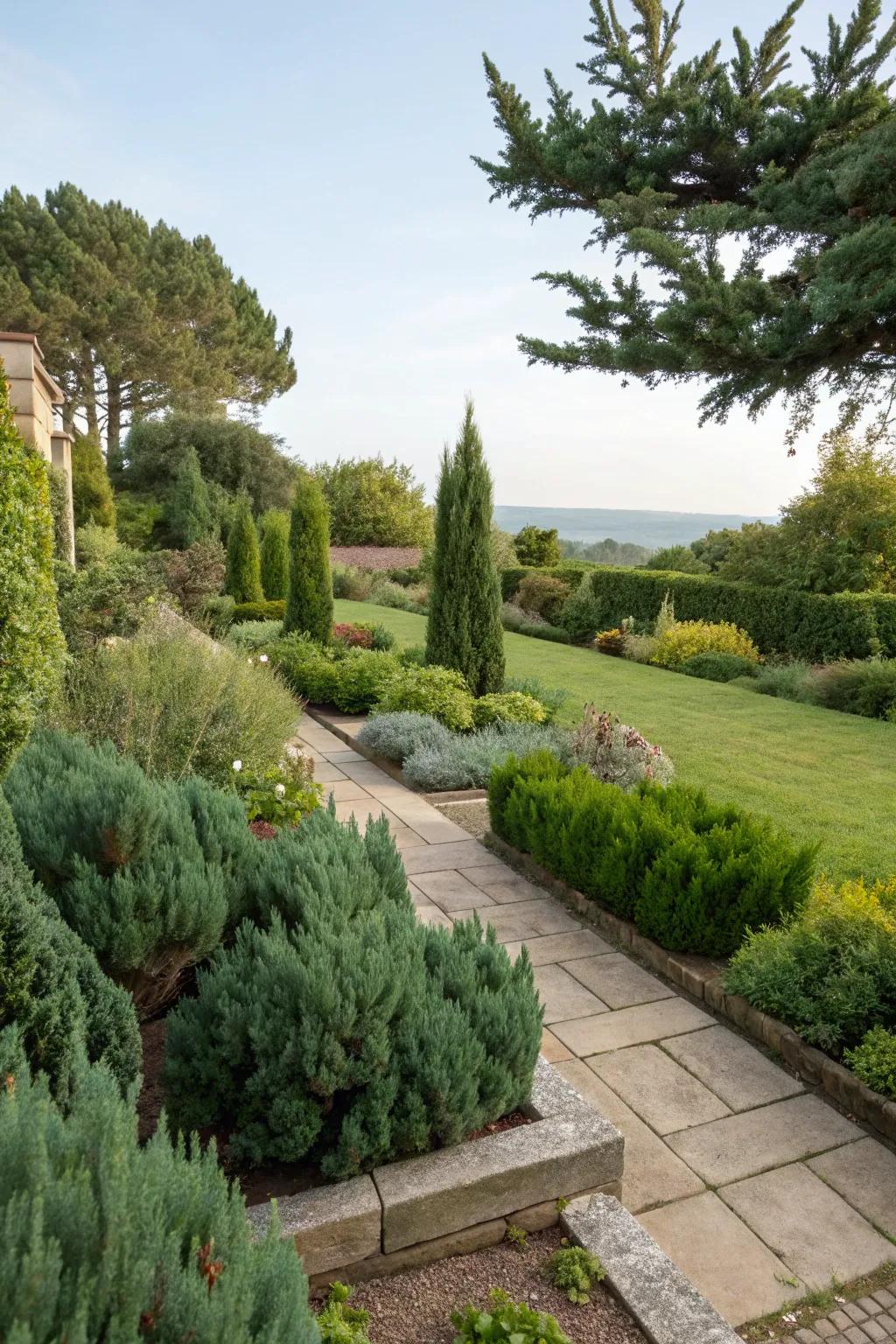 Graceful garden edges defined by evergreens