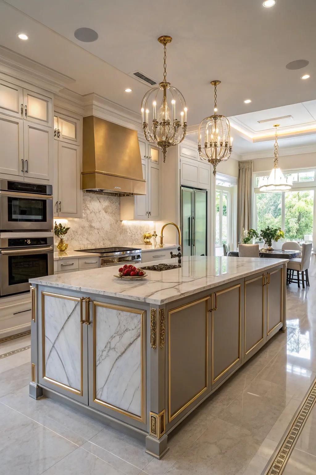 Glamorous island enhanced with shimmering details for a sophisticated touch.