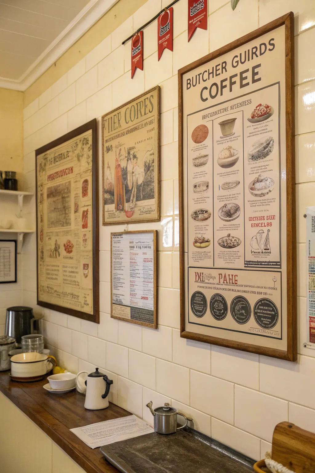 Classic food manuals for a nostalgic kitchen feel.