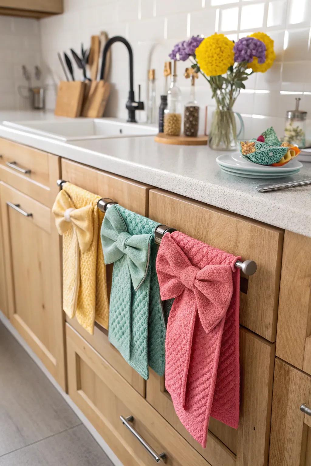 Bows made out of cloth has the potential to bring an element of unconventionality to the decor of the kitchen.