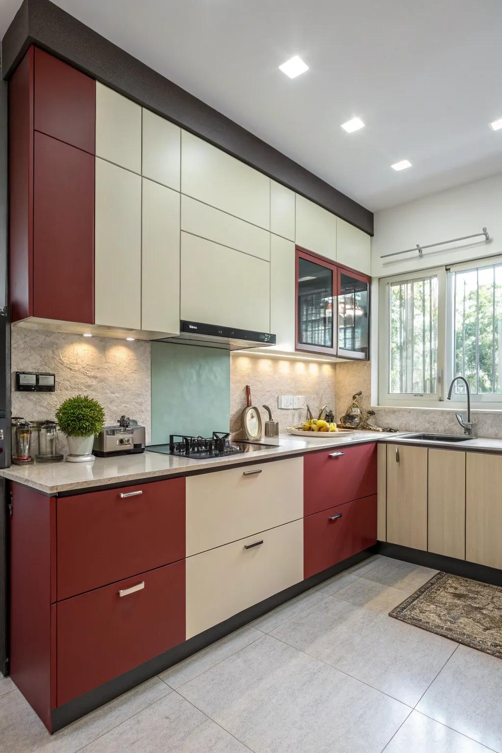 Dual-tone units offer a vibrant and visually appealing kitchen design.