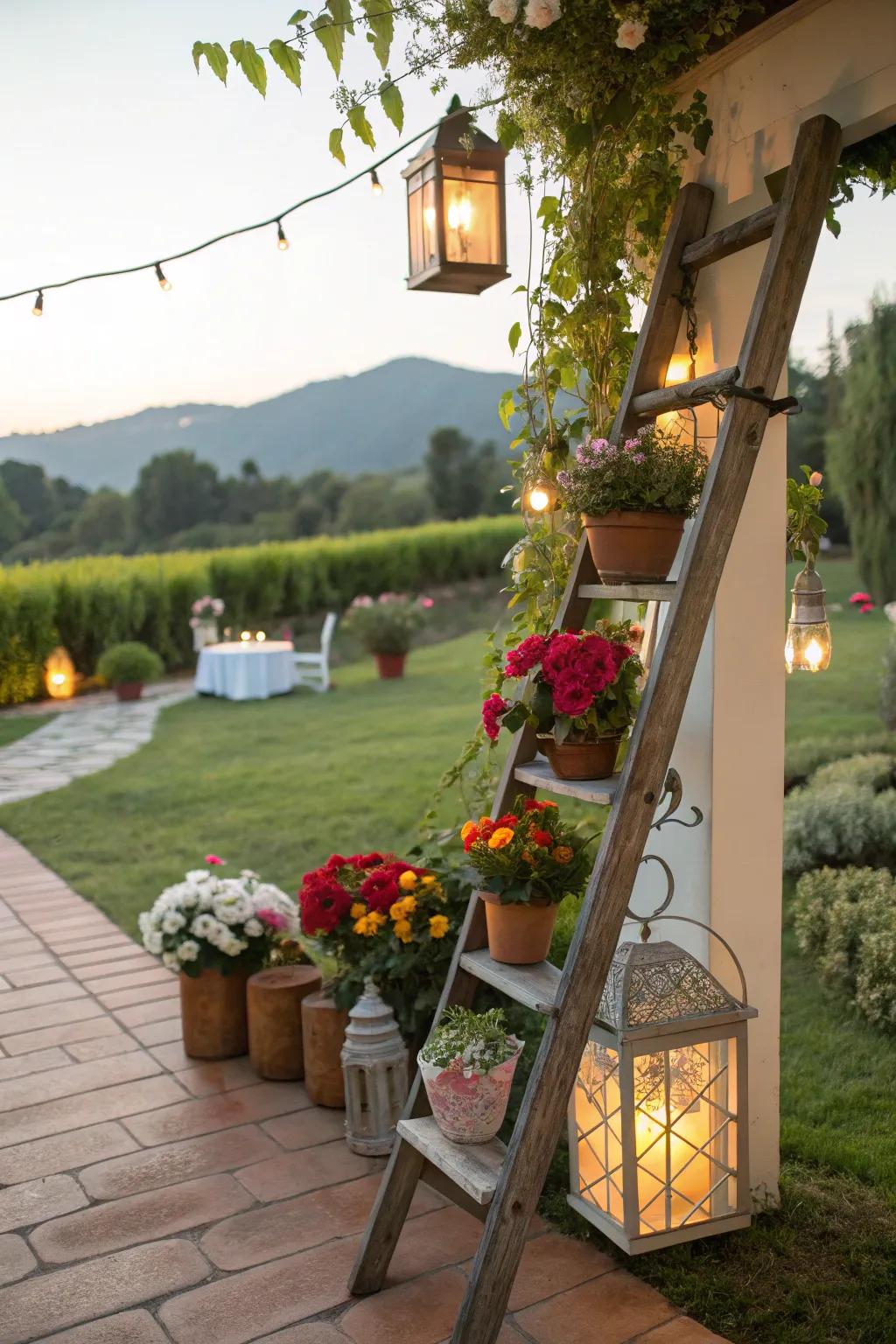 Outdoor ladder embellishment introduces allure to any patio or garden.