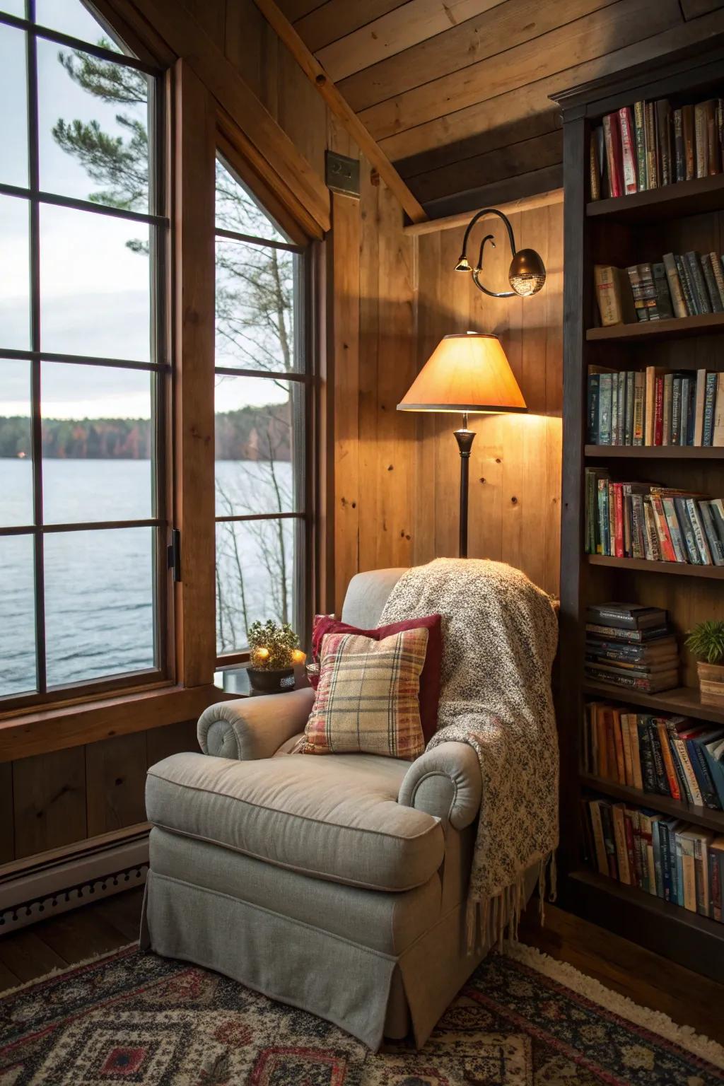 A snug reading sanctuary is perfect for unwinding.