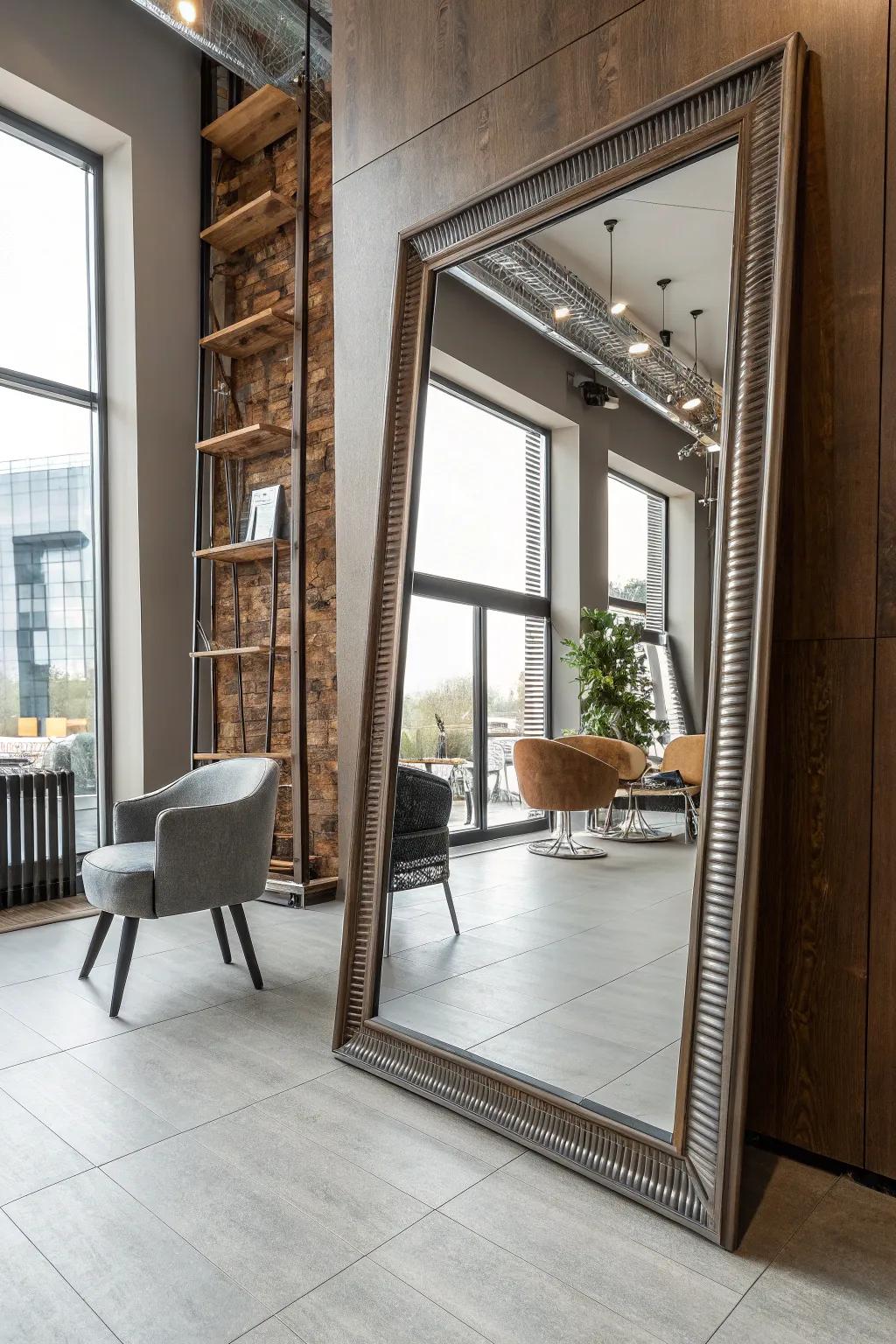 A low-positioned reflector proffers a singular and fashionable design element.