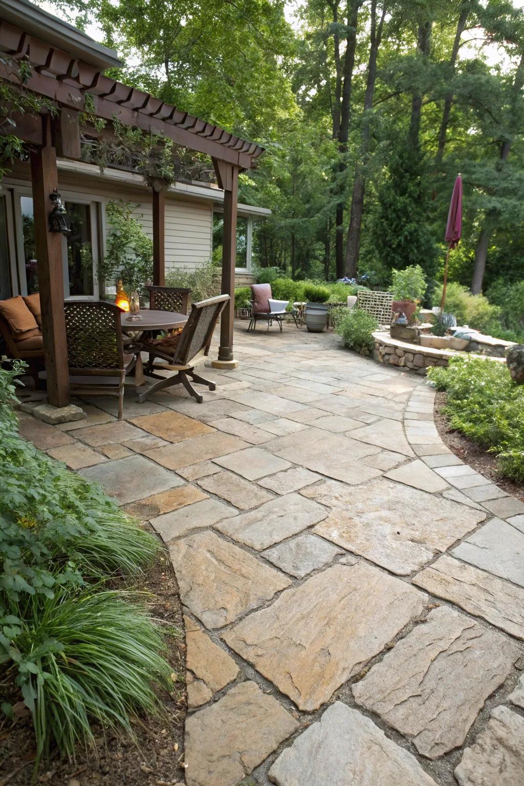 Flagstone pavers deliver a countryside, natural look to this patio.