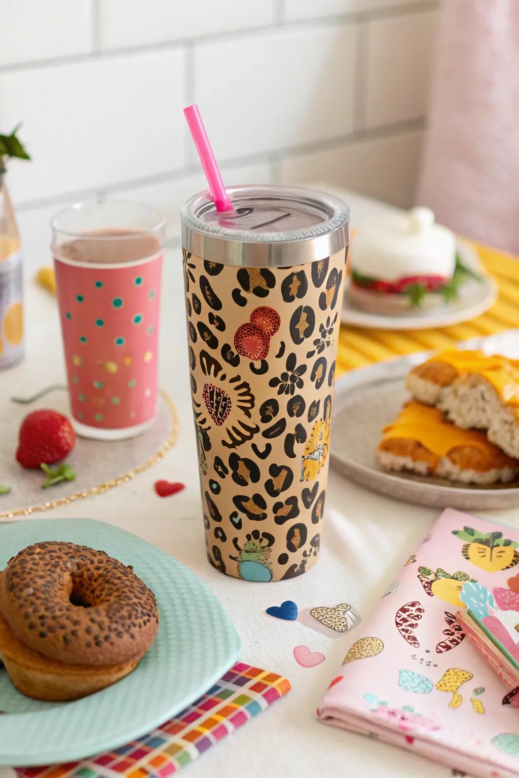 A playful animal pattern mug that contributes whimsy to your mornings.