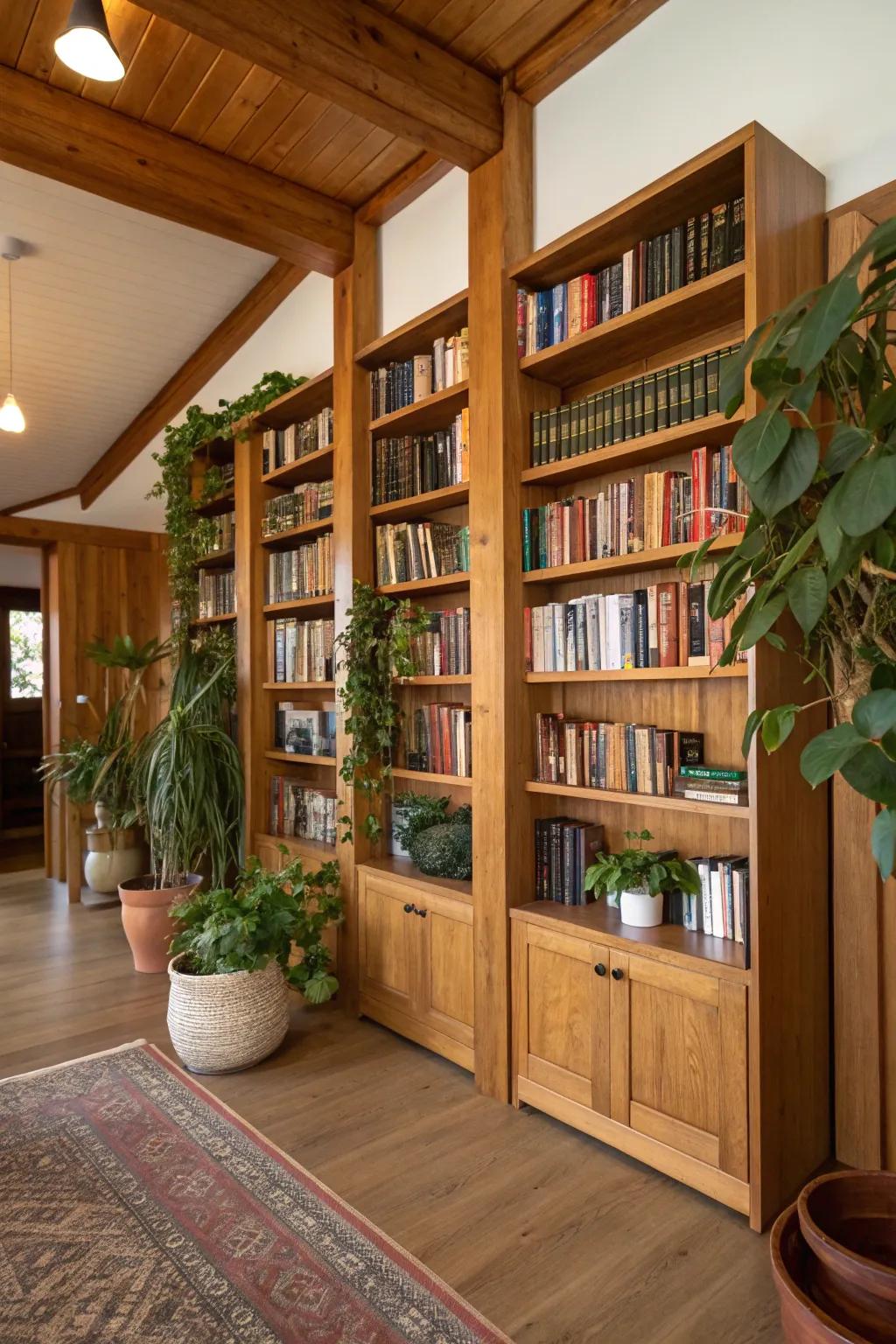 Plants and natural accents breathing life into the library.
